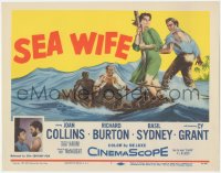 5j1312 SEA WIFE TC 1957 art of sexy Joan Collins & Richard Burton on raft at sea!