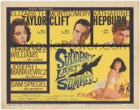 5j1318 SUDDENLY, LAST SUMMER TC 1960 art of sexy Elizabeth Taylor in swimsuit, Clift, Kate Hepburn!