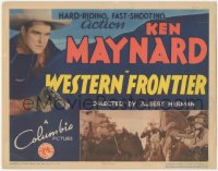 5j1331 WESTERN FRONTIER TC 1935 close up of Ken Maynard with gun, hard-riding, fast-shooting action!