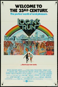 5j1050 LOGAN'S RUN 1sh 1976 art of Michael York & Jenny Agutter running away by Charles Moll!