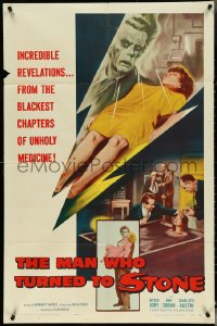 5j1062 MAN WHO TURNED TO STONE 1sh 1957 Victor Jory practices unholy medicine, cool sexy horror art!