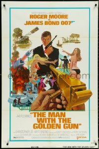 5j1063 MAN WITH THE GOLDEN GUN West Hemi 1sh 1974 McGinnis art of Roger Moore as James Bond!