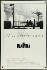 5j1065 MANHATTAN style B 1sh 1979 classic image of Woody Allen & Diane Keaton by bridge!