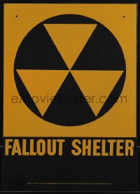 5j0456 FALLOUT SHELTER 10x14 metal sign 1960s for designated areas to take cover from radiation!