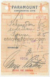 5j0131 GEORGE SEATON signed guest check 1954 the director's meal at the Paramount Continental Cafe!