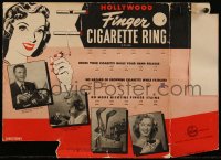 5j0348 HOLLYWOOD FINGER CIGARETTE RING 12x17 display 1954 no hazard of dropping one while fatigued!