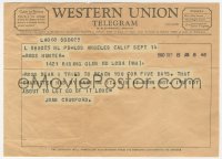 5j1654 JOAN CRAWFORD Western Union telegram 1960 telling Ross Hunter she MUST be in his movie!