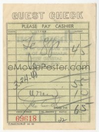 5j0132 JOHN LUND signed guest check 1948 it can be framed with a repro photo!