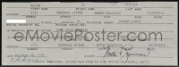 5j0108 WALTER BRENNAN signed payroll document 1951 it can be framed with the included comic book!