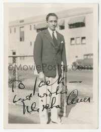 5j0239 MISCHA AUER signed 4x5 photo 1930s standing on the street by chainlink fence!