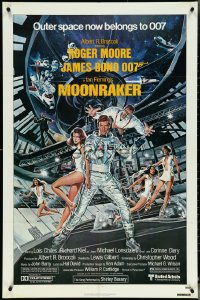 5j1072 MOONRAKER 1sh 1979 Goozee art of Roger Moore as James Bond, Kiel as Jaws & sexy ladies!