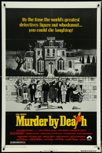 5j1075 MURDER BY DEATH 1sh 1976 Peter Sellers, great Charles Addams art of cast by dead body!