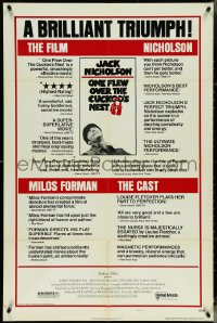 5j1088 ONE FLEW OVER THE CUCKOO'S NEST style B pre-awards 1sh 1975 c/u of Nicholson, Forman classic!