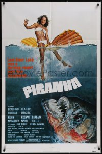 5j1101 PIRANHA 1sh 1978 Roger Corman, great art of man-eating fish & sexy girl by John Solie!