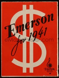 5j0512 EMERSON RADIO advertising brochure 1941 unfolds to 34x44 poster showing radios & phonographs!