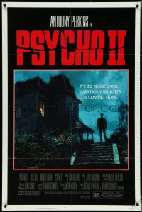 5j1106 PSYCHO II 1sh 1983 Anthony Perkins as Norman Bates, cool creepy image of classic house!