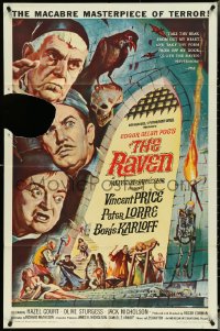 5j1116 RAVEN 1sh 1963 art of Boris Karloff, Vincent Price & Peter Lorre by Reynold Brown!