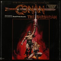 5j0356 CONAN THE BARBARIAN 33 1/3 RPM soundtrack record 1982 Schwarzenegger & Bergman art by Casaro!