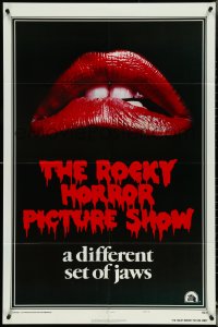 5j1131 ROCKY HORROR PICTURE SHOW int'l style A 1sh 1975 c/u lips image, a different set of jaws!