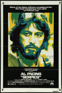 5j1147 SERPICO 1sh 1974 great image of undercover cop Al Pacino, Sidney Lumet crime classic!