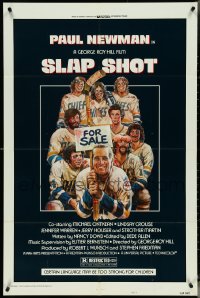 5j1159 SLAP SHOT style A 1sh 1977 Newman hockey sports classic, great cast portrait art by Craig!