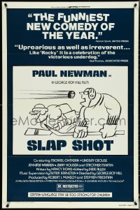 5j1160 SLAP SHOT style B 1sh 1977 Paul Newman hockey sports classic, different cartoon art by R.G.!