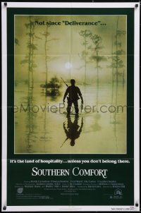 5j1165 SOUTHERN COMFORT 1sh 1981 Walter Hill, Keith Carradine, cool image of hunter in swamp!