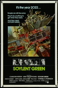 5j1166 SOYLENT GREEN 1sh 1973 Heston trying to escape riot control in the year 2022 by Solie!