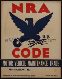 5j0498 NATIONAL RECOVERY ADMINISTRATION 11x14 special poster 1930s motor vehicle maintenance trade!