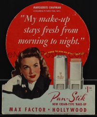 5j0501 MAX FACTOR die-cut 9x11 standee 1940s Marguerite Chapman's make-up is fresh morning to night!