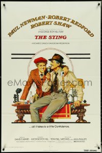 5j1176 STING 1sh 1974 artwork of con men Paul Newman & Robert Redford by Richard Amsel!