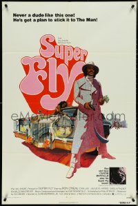 5j1182 SUPER FLY 1sh 1972 Tanenbaum art of Ron O'Neal with car & girl sticking it to The Man!