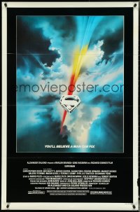 5j1185 SUPERMAN 1sh 1978 D.C. comic book superhero Christopher Reeve, cool Bob Peak logo art!