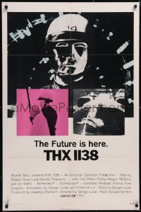 5j1199 THX 1138 1sh 1971 first George Lucas, Robert Duvall, bleak sci-fi, double inset images!