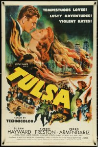 5j1210 TULSA 1sh 1949 Susan Hayward, Robert Preston, tempestuous loves, violent hates!