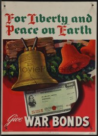 5j0517 FOR LIBERTY & PEACE ON EARTH 10x14 WWII war poster 1944 Simpson art of Liberty Bell, rare!