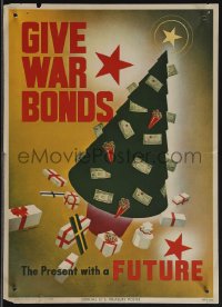 5j0518 GIVE WAR BONDS THE PRESENT WITH A FUTURE 10x14 WWII war poster 1943 Snider Xmas tree art!