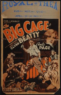 5j0407 BIG CAGE WC 1933 sensational dare-devil Clyde Beatty taming lions & tigers, Anita Page, rare!