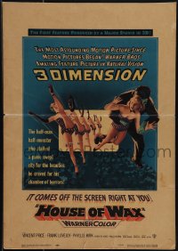 5j0421 HOUSE OF WAX 3D WC 1953 cool 3-D artwork of monster & sexy girls kicking off the movie screen!