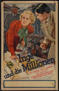 5j0422 INGE UND DIE MILLIONEN German WC 1933 art of of Brigitte Helm & Eichberger w/cash, ultra rare!