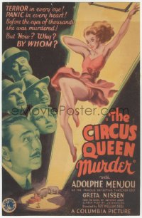 5j0532 CIRCUS QUEEN MURDER mini WC 1933 Adolphe Menjou & cast by art of trapeze lady falling, rare!