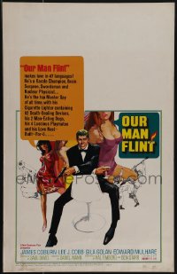 5j0433 OUR MAN FLINT WC 1966 Bob Peak art of James Coburn, sexy James Bond spy spoof!