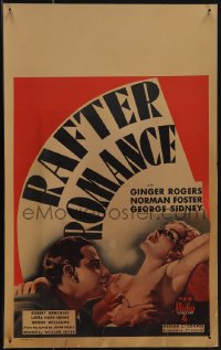 5j0436 RAFTER ROMANCE WC 1933 sexiest art of Foster holding half-dressed Ginger Rogers chest, rare!