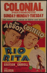 5j0439 RIO RITA WC 1942 Bud Abbott & Lou Costello with sexy dancer Eros Volusia, rare!