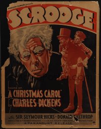 5j0441 SCROOGE WC 1935 art of Seymour Hicks looming over Bob Cratchit & Tiny Tim, Dickens, rare!