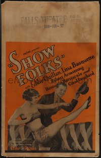 5j0443 SHOW FOLKS WC 1928 vaudeville dancer Eddie Quillan & sexy Lina Basquette + sexy legs art!