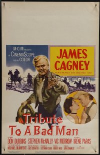 5j0450 TRIBUTE TO A BAD MAN WC 1956 great art of cowboy James Cagney, pretty Irene Papas!