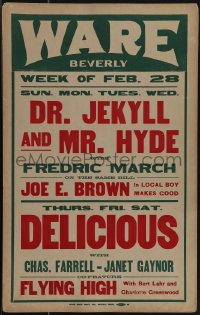 5j0451 WARE THEATRE WC 1931 Dr. Jekyll and Mr. Hyde, Joe E. Brown, Delicious with Farrell & Gaynor!