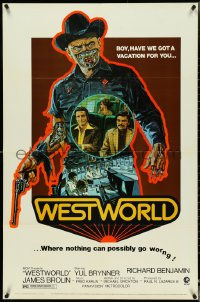 5j1222 WESTWORLD 1sh 1973 Crichton, Adams, nothing can possibly go worng, no shadow tagline design!