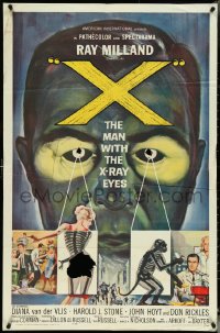 5j1235 X: THE MAN WITH THE X-RAY EYES 1sh 1963 Ray Milland strips souls & bodies, cool art!